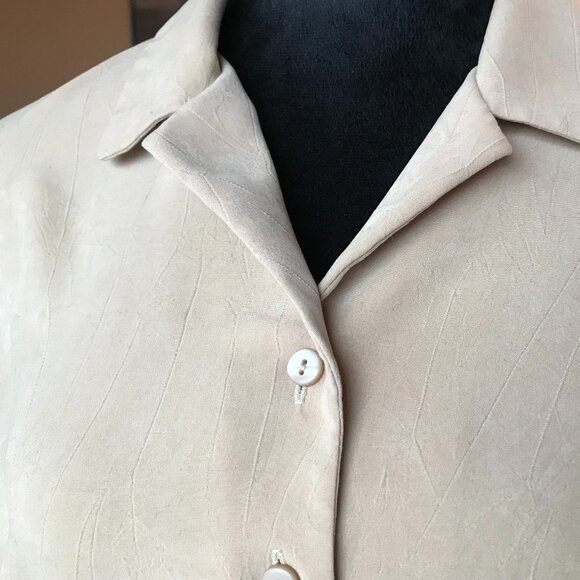 Laura Scott Petite Vintage Button-Down Blouse: Textured Taupe Shirt, Women's 14P - Picture 6 of 14